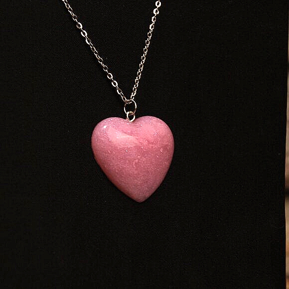 Pink Cloud Hand Crafted Epoxy Large Pink Heart Pendant Shimmer